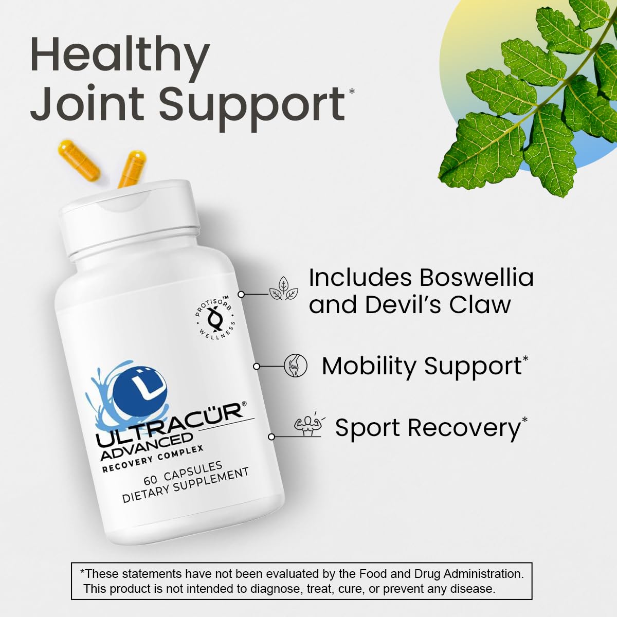 UltraCur Advanced Joint Support Supplement with High Absorption Curcumin - Extra Strength Protisorb Liquid Protein Scaffold - Supports Mobility & Flexibility with Devils Claw & Boswellia - 60 Capsules - dailyvitalstore