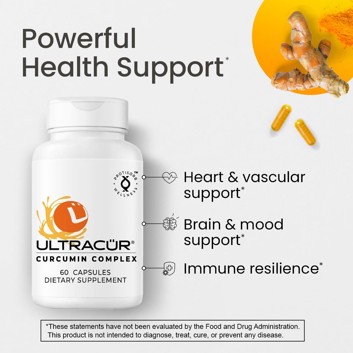 Ultracur Curcumin Complex Supplement - Ultra Bioavailable High Absorption Turmeric Curcumin Supplement for Joint, Muscle & Brain Support - Patented Protisorb for Premium Absorption – 60 Capsules - dailyvitalstore
