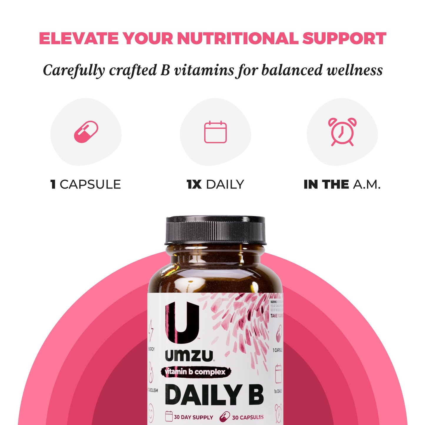 UMZU Daily B, 30 Day Supply – Complete Vitamin B Complex Supplement Blend with B1, B2, B3, B5, B6, B7, B9 & B12 Plus Folic Acid & Biotin – Supports Energy, Focus, Mood, - dailyvitalstore