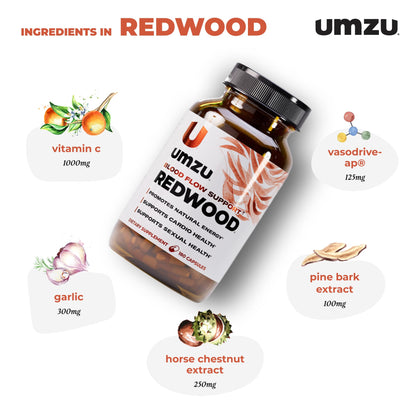 UMZU Redwood Nitric Oxide Booster, (30 Day Supply) – Vitamin C, Garlic & Horse Chestnut – Healthy Circulation & Endurance – Daily Cardiovascular Support Nitric Oxide - dailyvitalstore