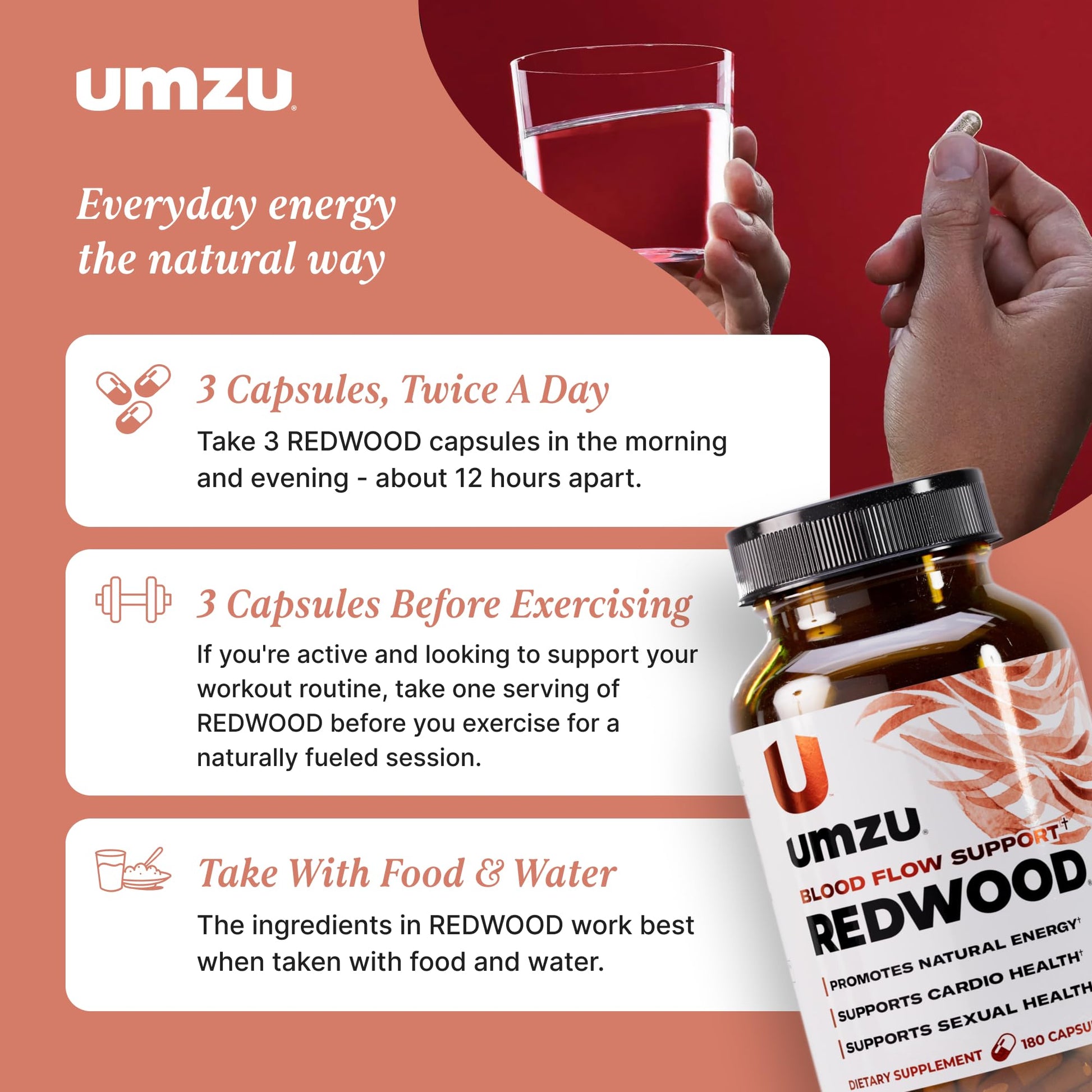 UMZU Redwood Nitric Oxide Booster, (30 Day Supply) – Vitamin C, Garlic & Horse Chestnut – Healthy Circulation & Endurance – Daily Cardiovascular Support Nitric Oxide - dailyvitalstore