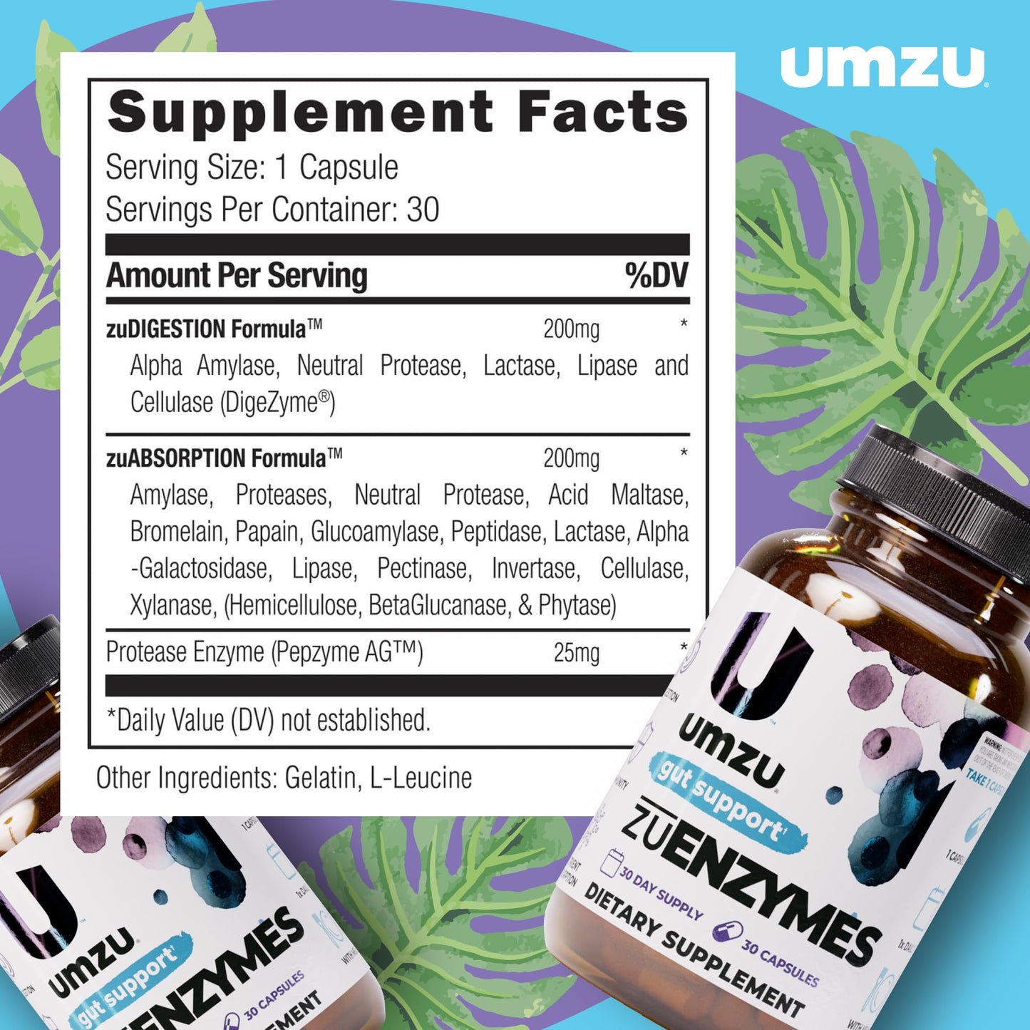 UMZU zuEnzymes Digestive Support Supplement, (30 Day Supply) – 21 Enzyme Blend with Lipase Protease & Amylase – Digestive Enzymes for Gut Health & Probiotic Daily - dailyvitalstore