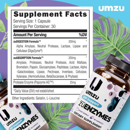 UMZU zuEnzymes Digestive Support Supplement, (30 Day Supply) – 21 Enzyme Blend with Lipase Protease & Amylase – Digestive Enzymes for Gut Health & Probiotic Daily - dailyvitalstore