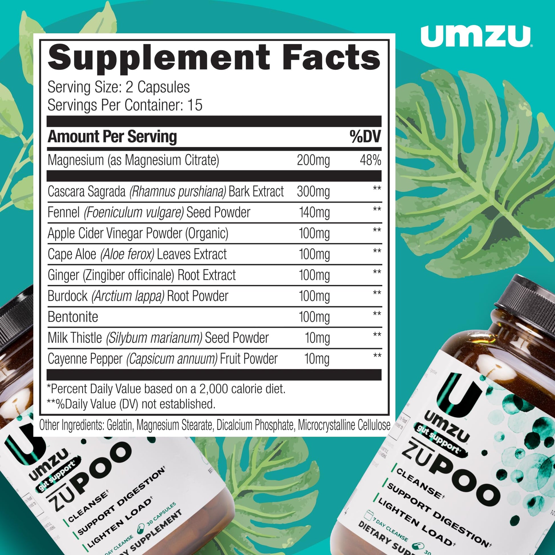 UMZU zuPOO Gut Cleanse Detox, 30 Capsules – 7-Day Natural Colon Cleanse with Cascara Sagrada & Magnesium Citrate – Vegan, Non-GMO - dailyvitalstore