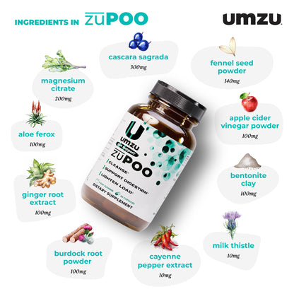 UMZU zuPOO Gut Cleanse Detox, 30 Capsules – 7-Day Natural Colon Cleanse with Cascara Sagrada & Magnesium Citrate – Vegan, Non-GMO - dailyvitalstore