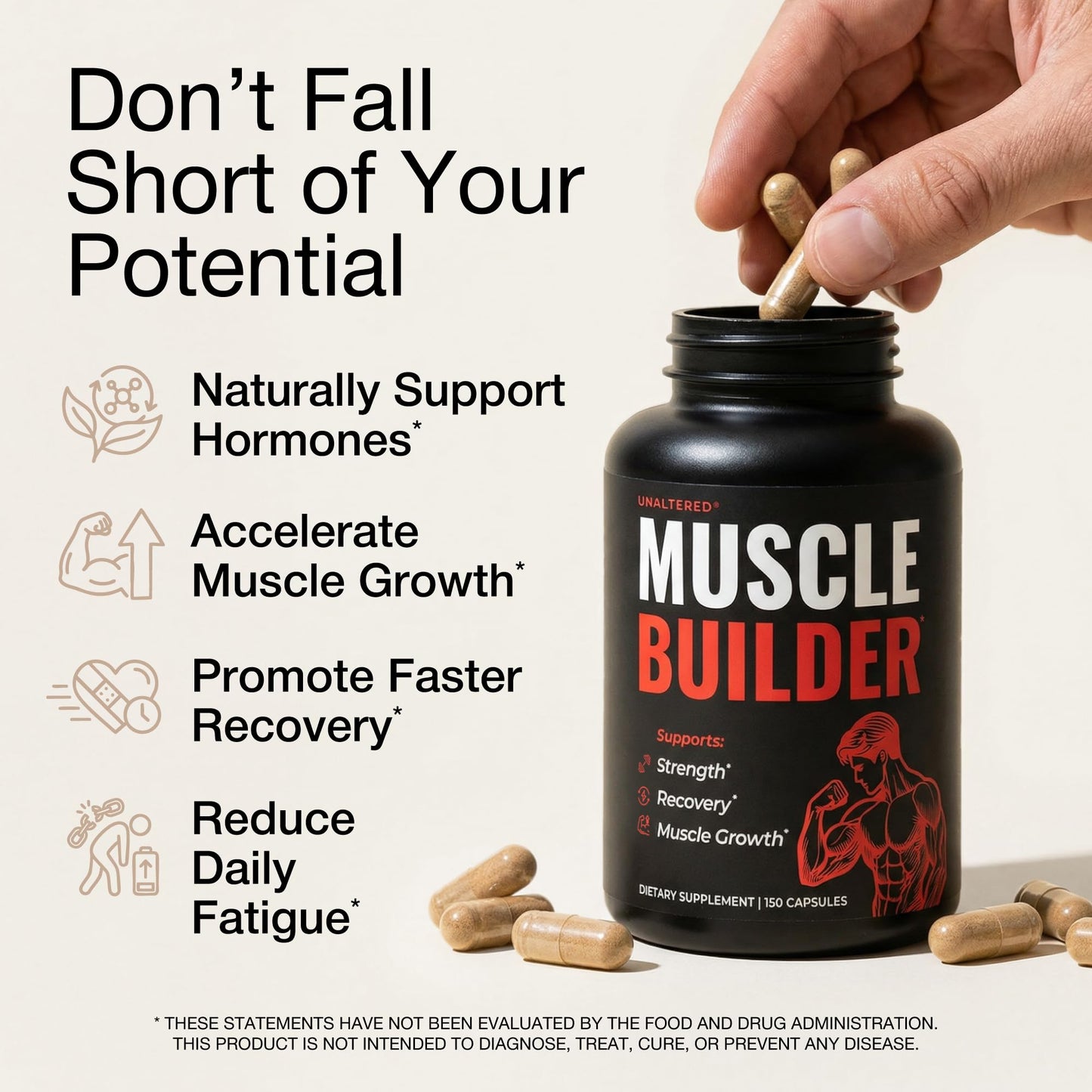 UNALTERED Anabolic Muscle Builder for Men - Growth, Size, Strength - Natural Muscle Building Supplement & Energy Booster - Tribulus Terrestris, Ginseng, Vitamin D3, Ashwagandha - 150 Capsules - dailyvitalstore