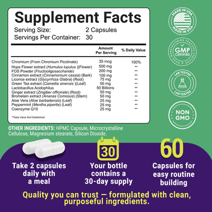 Uncle Scientist Probiotic Dietary Supplement, Supports Healthy Appetite and Metabolic Function - Chromium, Green Tea, Cinnamon, Probiotics & Herbal Blend, 60 Capsules (30-Day Supply) - dailyvitalstore