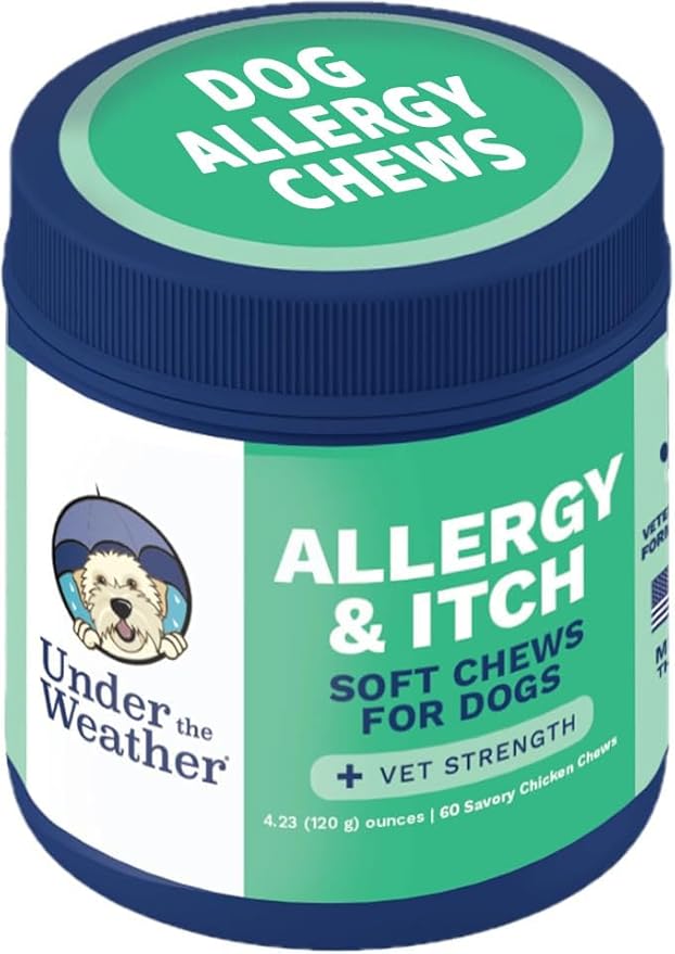 Under the Weather Allergy & Itch Pet Allergy Chews for Dogs | Vet Formulated Skin Support for Canines | Soothing Dog Allergies and Itching Relief Supplement | 60 Count - dailyvitalstore