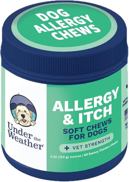 Under the Weather Allergy & Itch Pet Allergy Chews for Dogs | Vet Formulated Skin Support for Canines | Soothing Dog Allergies and Itching Relief Supplement | 60 Count - dailyvitalstore