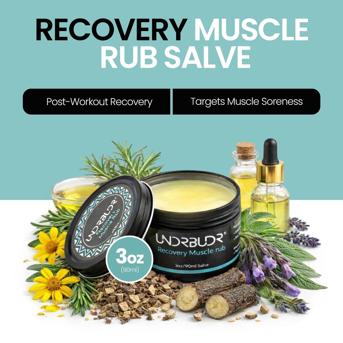 UNDRBUDR Post-Activity Recovery Muscle Rub Salve with Arnica, Comfrey & Essential Oils- Balm for Muscle Soreness, Joint Discomfort & Post-Workout Recovery, Natural Formula for Active Lifestyles (3 oz) - dailyvitalstore