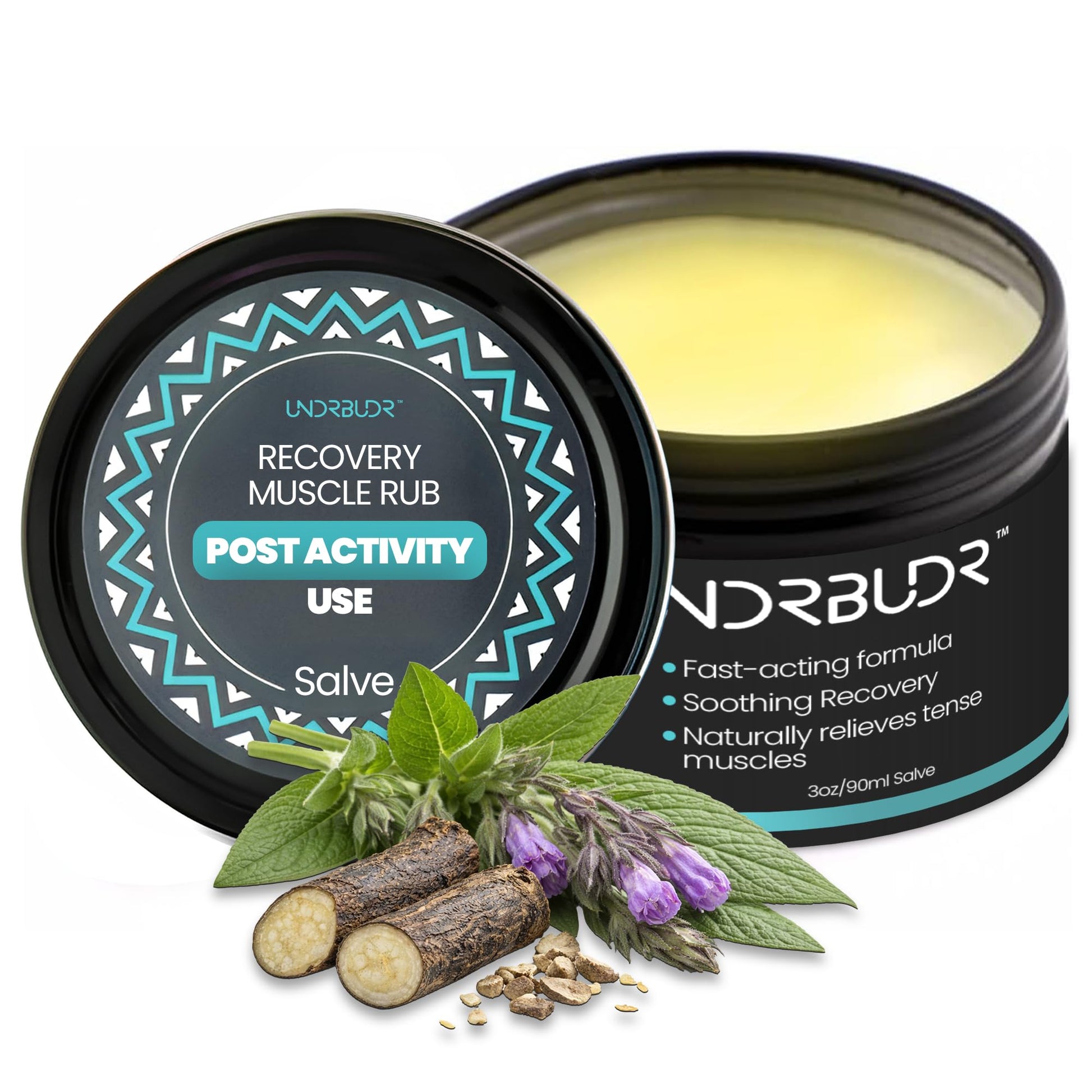 UNDRBUDR Post-Activity Recovery Muscle Rub Salve with Arnica, Comfrey & Essential Oils- Balm for Muscle Soreness, Joint Discomfort & Post-Workout Recovery, Natural Formula for Active Lifestyles (3 oz) - dailyvitalstore
