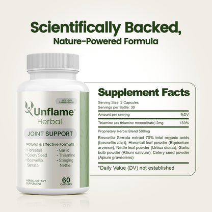 Unflame Herbal Supplement – Botanical Support for Joints, Back, and Muscles – 60 Capsules – Natural Herbal Blend – Dietary Supplement - dailyvitalstore