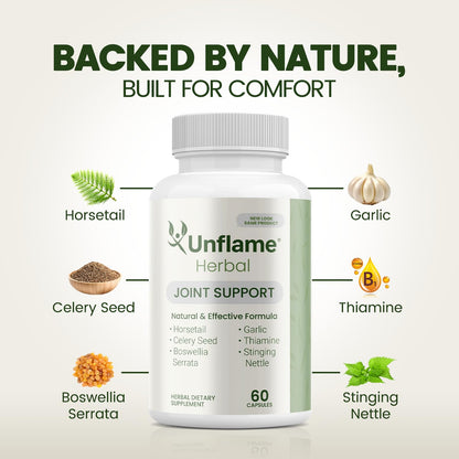 Unflame Herbal Supplement – Botanical Support for Joints, Back, and Muscles – 60 Capsules – Natural Herbal Blend – Dietary Supplement - dailyvitalstore