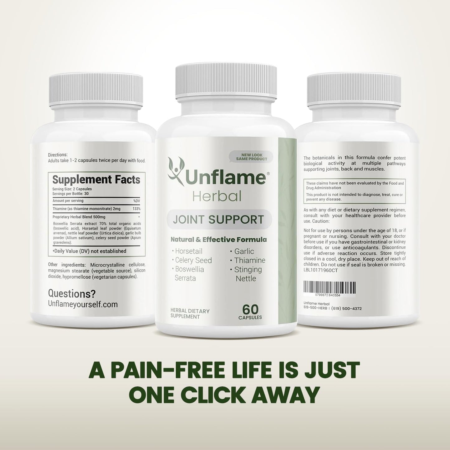 Unflame Herbal Supplement – Botanical Support for Joints, Back, and Muscles – 60 Capsules – Natural Herbal Blend – Dietary Supplement - dailyvitalstore