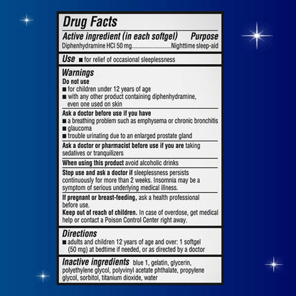 Unisom Nighttime Sleep-Aid Gels, Diphenhydramine HCI 50mg, 100 Count - dailyvitalstore