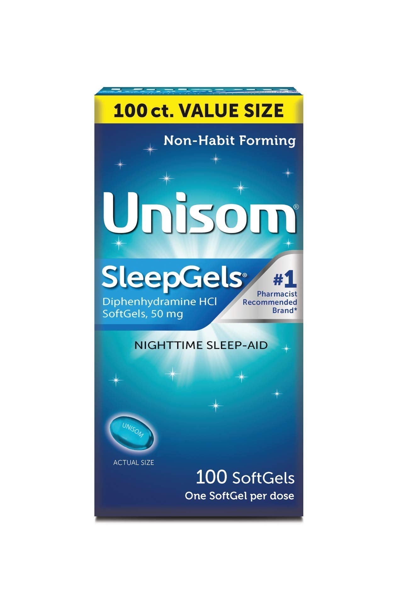Unisom Nighttime Sleep-Aid Gels, Diphenhydramine HCI 50mg, 100 Count - dailyvitalstore