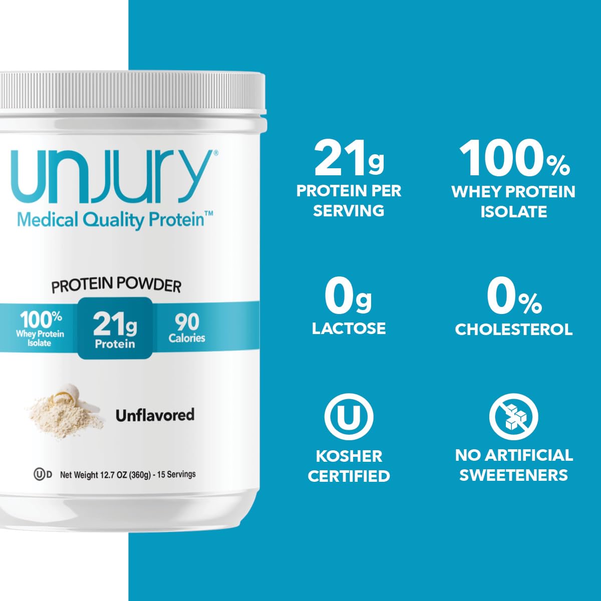 Unjury Unflavored Protein Powder | 21g 100% Whey Isolate Protein Powder | Unflavored Whey Protein Powder | Low Carb and Sugar Free Whey Protein Isolate | Gluten Free - dailyvitalstore