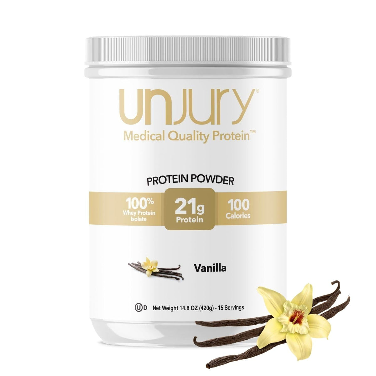 Unjury Whey Protein Powder | Vanilla | 21g 100% Whey Isolate Protein Powder | Low Carb and Lactose Free | Gluten Free | Certified Kosher | 15 Servings - dailyvitalstore