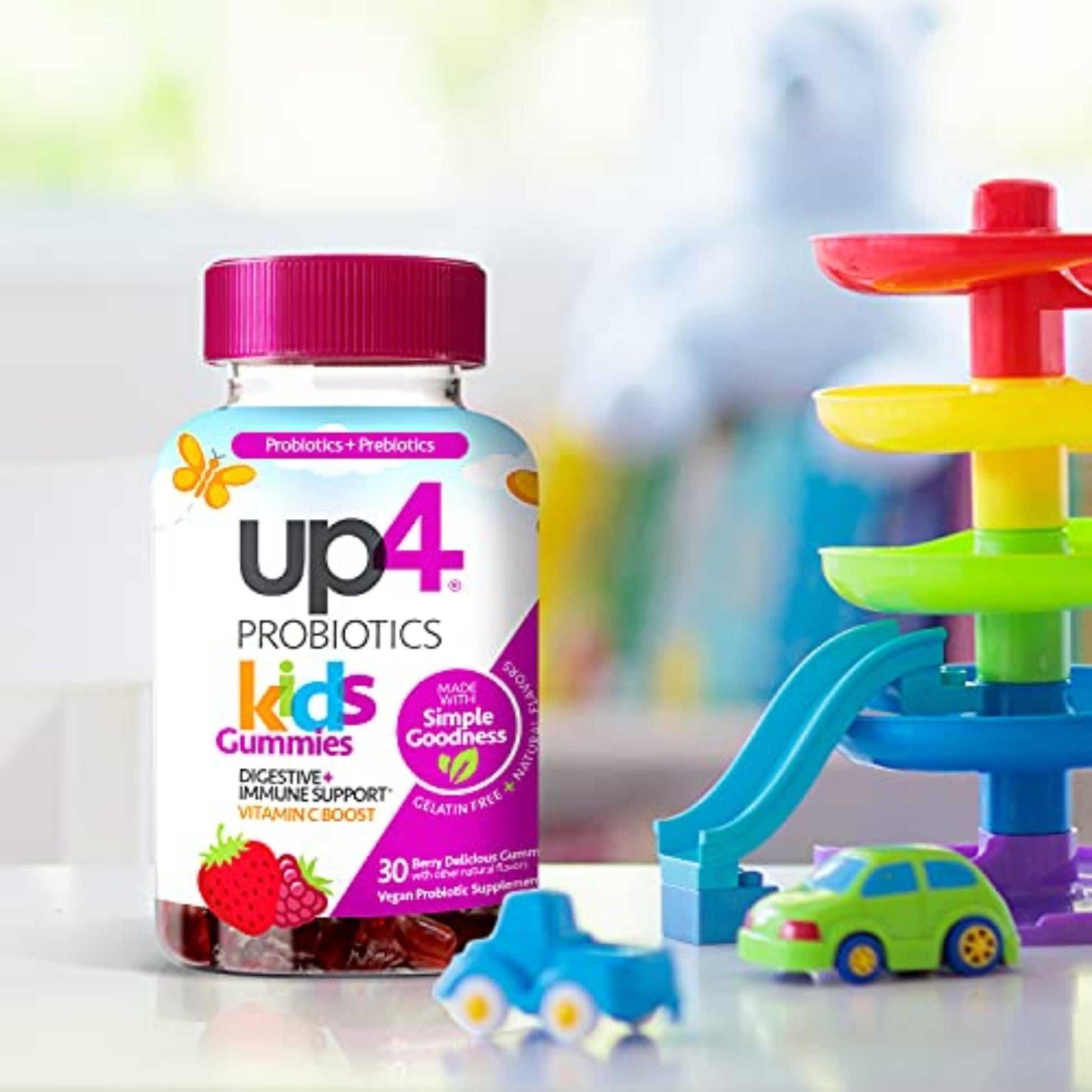 up4 Kids Probiotic Gummies, Digestive and Immune Support with Prebiotics and Vitamin C, Gelatin Free, Gluten Free and Non-GMO, For Ages 3+, 30 count - dailyvitalstore