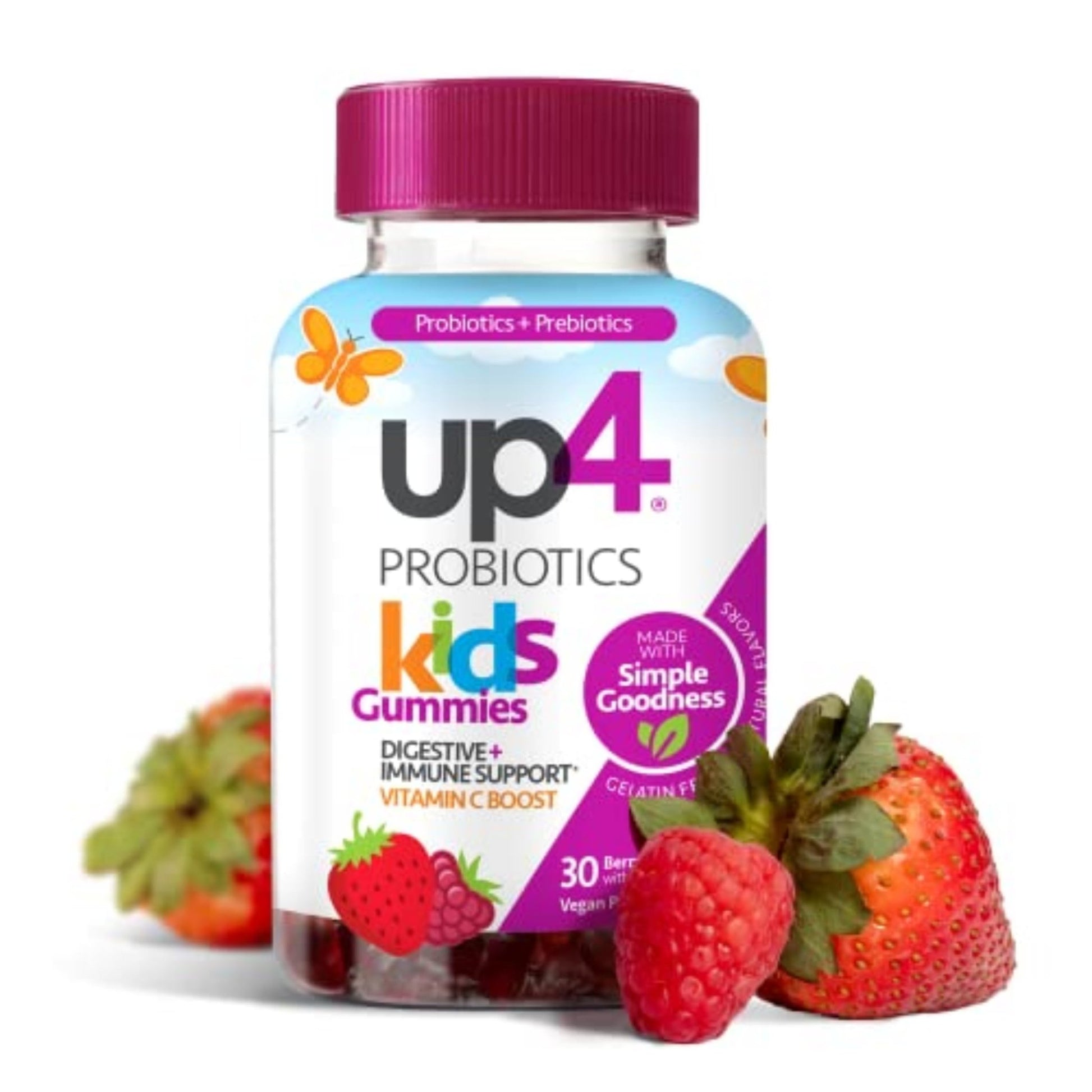 up4 Kids Probiotic Gummies, Digestive and Immune Support with Prebiotics and Vitamin C, Gelatin Free, Gluten Free and Non-GMO, For Ages 3+, 30 count - dailyvitalstore