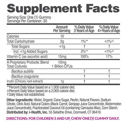 up4 Kids Probiotic Gummies, Digestive and Immune Support with Prebiotics and Vitamin C, Gelatin Free, Gluten Free and Non-GMO, For Ages 3+, 30 count - dailyvitalstore