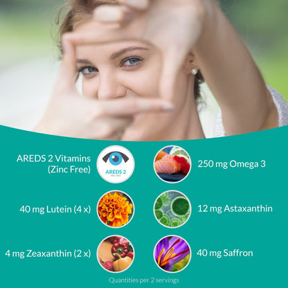 UpNourish AREDS 2 Plus Eye Vitamin Supplement, AREDS 2 Zinc Free Formula with Lutein, Zeaxanthin, Saffron, Astaxanthin & DHA - 120 softgels - dailyvitalstore