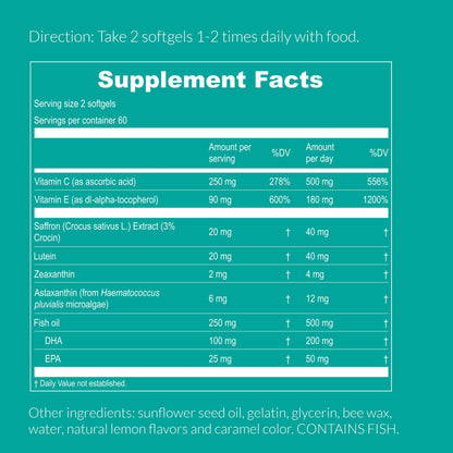 UpNourish AREDS 2 Plus Eye Vitamin Supplement, AREDS 2 Zinc Free Formula with Lutein, Zeaxanthin, Saffron, Astaxanthin & DHA - 120 softgels - dailyvitalstore