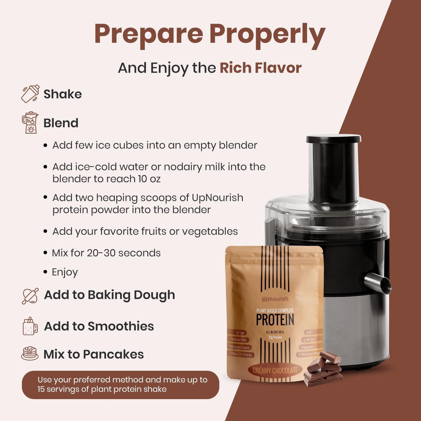 UpNourish Chocolate Vegan Protein Powder 54 Superfoods Powder,1.5 Billion CFU Probiotics 21g Plant Based Protein,No Sugar No Dairy No GMO Dairy Free,Meal Replacement Shake Keto-Friendly Low-Carb Diet,15 Servings - dailyvitalstore