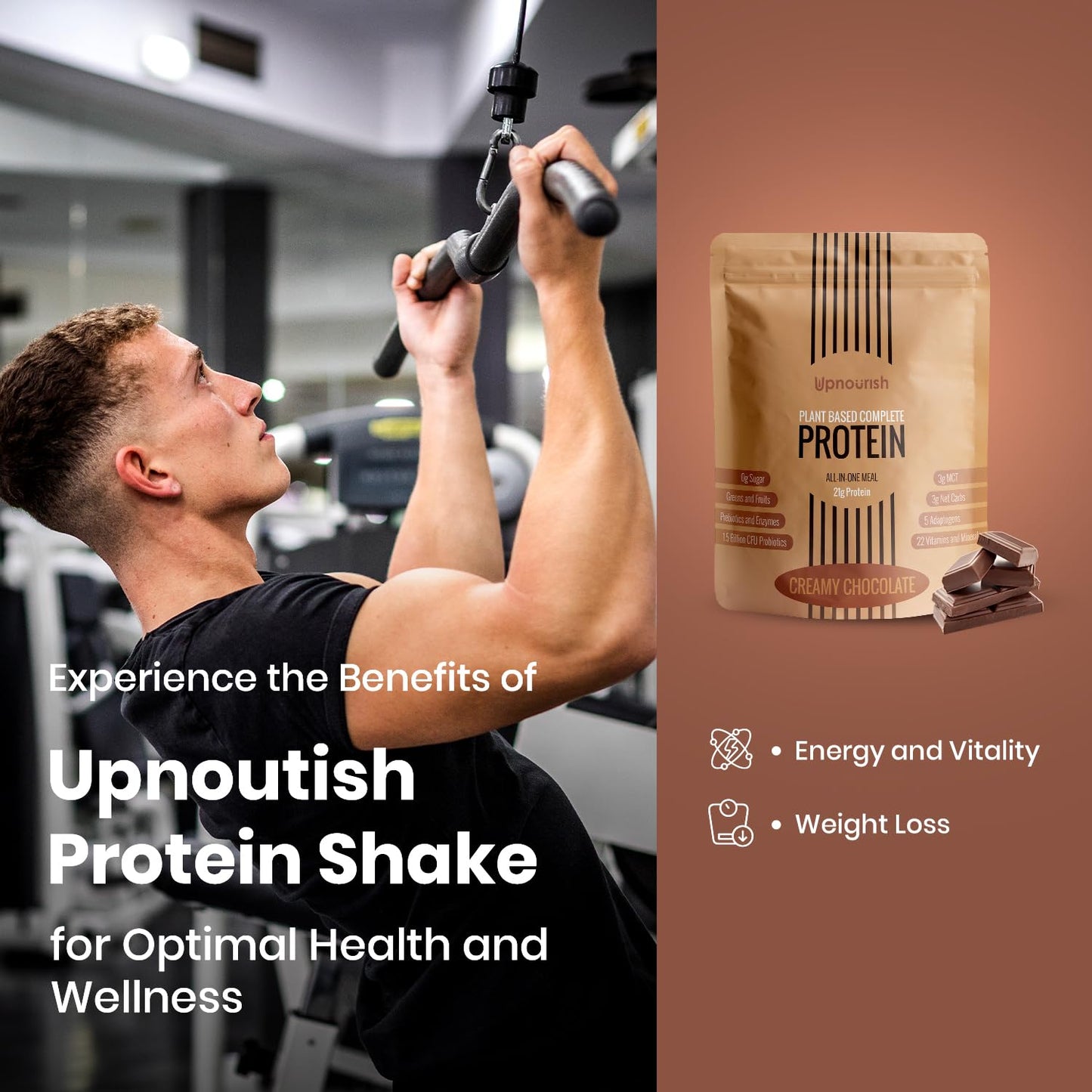 UpNourish Chocolate Vegan Protein Powder 54 Superfoods Powder,1.5 Billion CFU Probiotics 21g Plant Based Protein,No Sugar No Dairy No GMO Dairy Free,Meal Replacement Shake Keto-Friendly Low-Carb Diet,15 Servings - dailyvitalstore