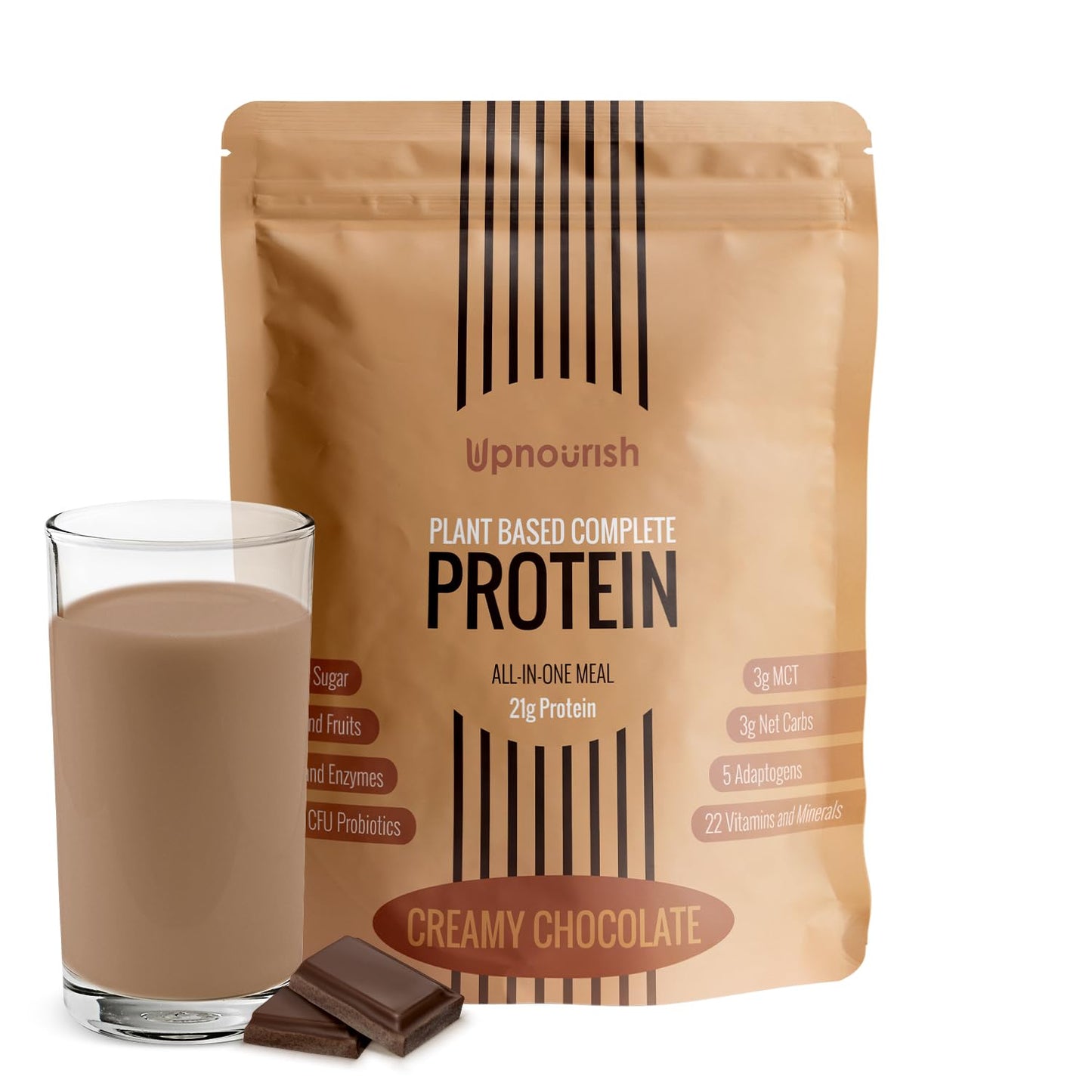UpNourish Chocolate Vegan Protein Powder 54 Superfoods Powder,1.5 Billion CFU Probiotics 21g Plant Based Protein,No Sugar No Dairy No GMO Dairy Free,Meal Replacement Shake Keto-Friendly Low-Carb Diet,15 Servings - dailyvitalstore