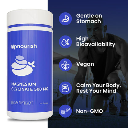 UpNourish Magnesium Glycinate Chelate 500mg Capsules - Highly Absorbable Chelated Magnesium - Pure Magnesium Supplemen - dailyvitalstore
