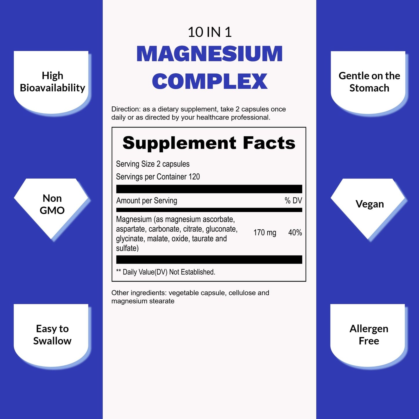 UpNourish Magnesium Supplement - 10 in 1 Magnesium Complex - Full Spectrum Magnesium Mineral Supplements with Glycinate, Citrate, Taurate, Malate, Carbonate, Oxide and More, 240 Vegan Capsules - dailyvitalstore