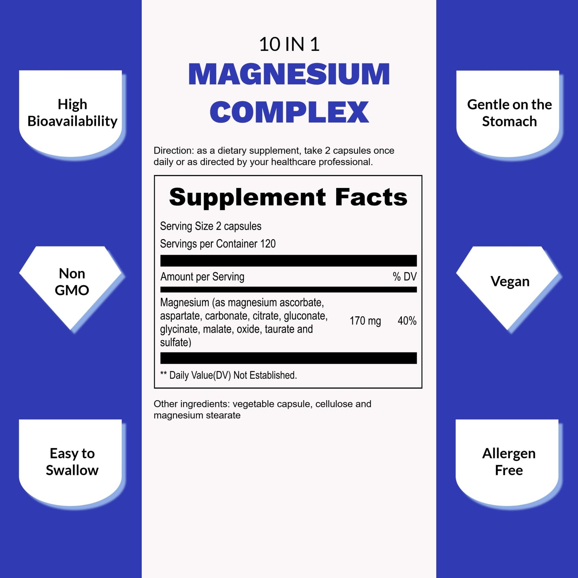 UpNourish Magnesium Supplement - 10 in 1 Magnesium Complex - Full Spectrum Magnesium Mineral Supplements with Glycinate, Citrate, Taurate, Malate, Carbonate, Oxide and More, 240 Vegan Capsules - dailyvitalstore