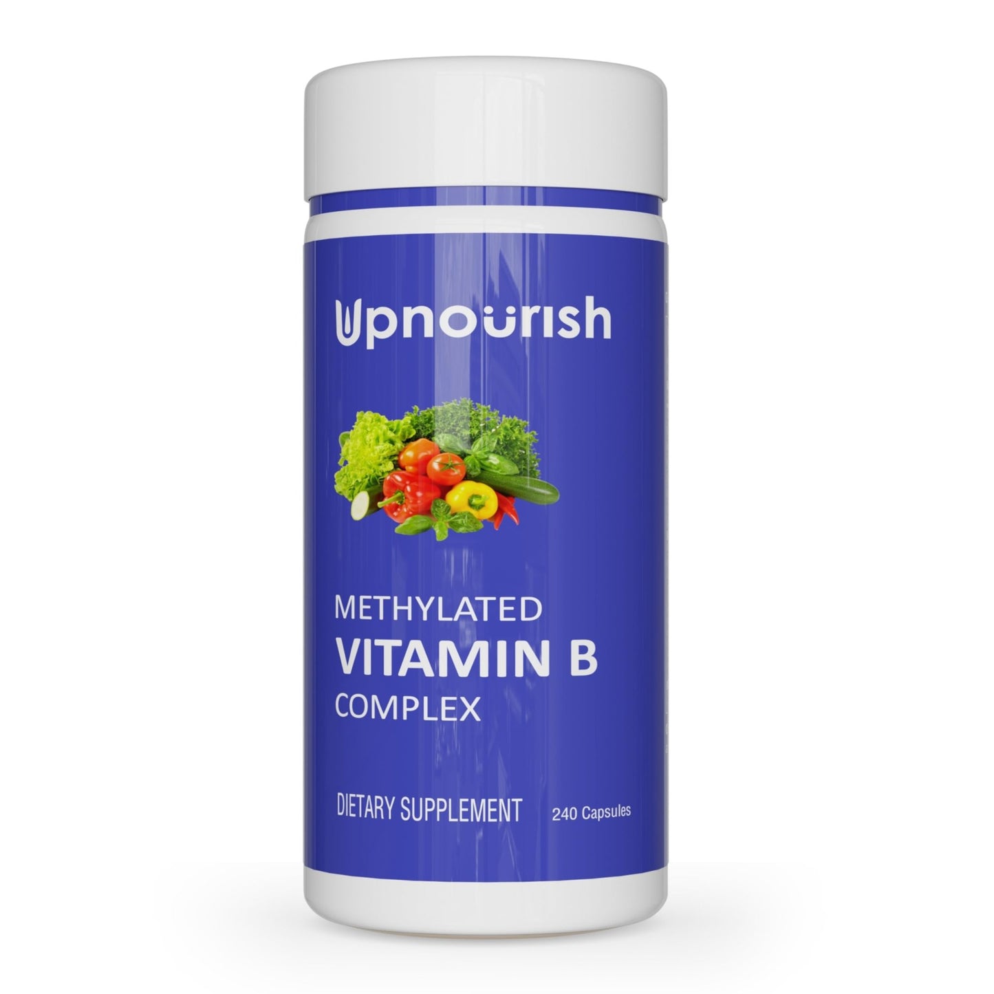 UpNourish Methylated B Complex Vitamins for Women and Men, 240 Veggies Capsules - Active Pure B Complex with Organic Fruits, Vegetables, B1 Thiamine, B2 Riboflavin, - dailyvitalstore