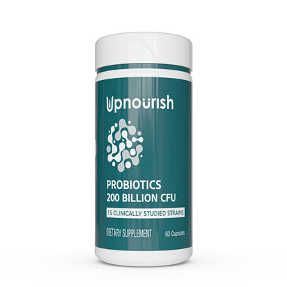 UpNourish Probiotics - 200 Billion CFUs for Men and Women, 15 Clinically Studied Strains, Prebiotics & Enzymes - 60 Vegan Capsules - dailyvitalstore
