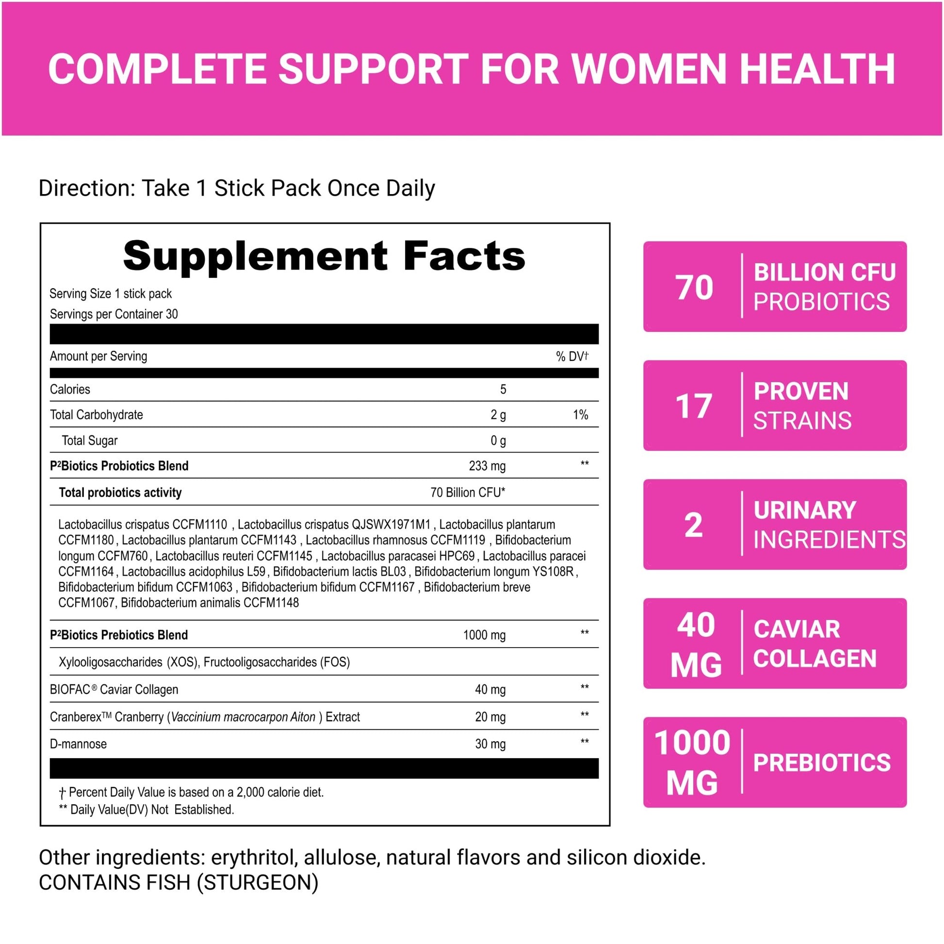 UpNourish Probiotics, Caviar Collagen with Prebiotics for Women's Digestive, Skin Radiance, and Feminine Health with Cranberry - dailyvitalstore