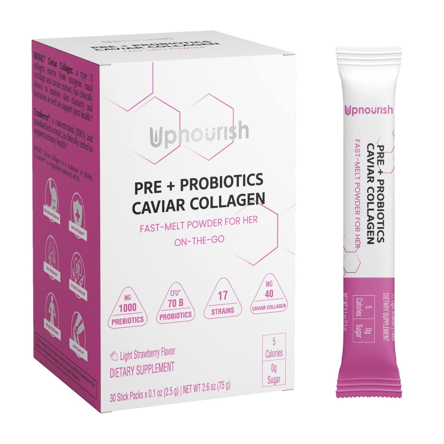 UpNourish Probiotics, Caviar Collagen with Prebiotics for Women's Digestive, Skin Radiance, and Feminine Health with Cranberry - dailyvitalstore