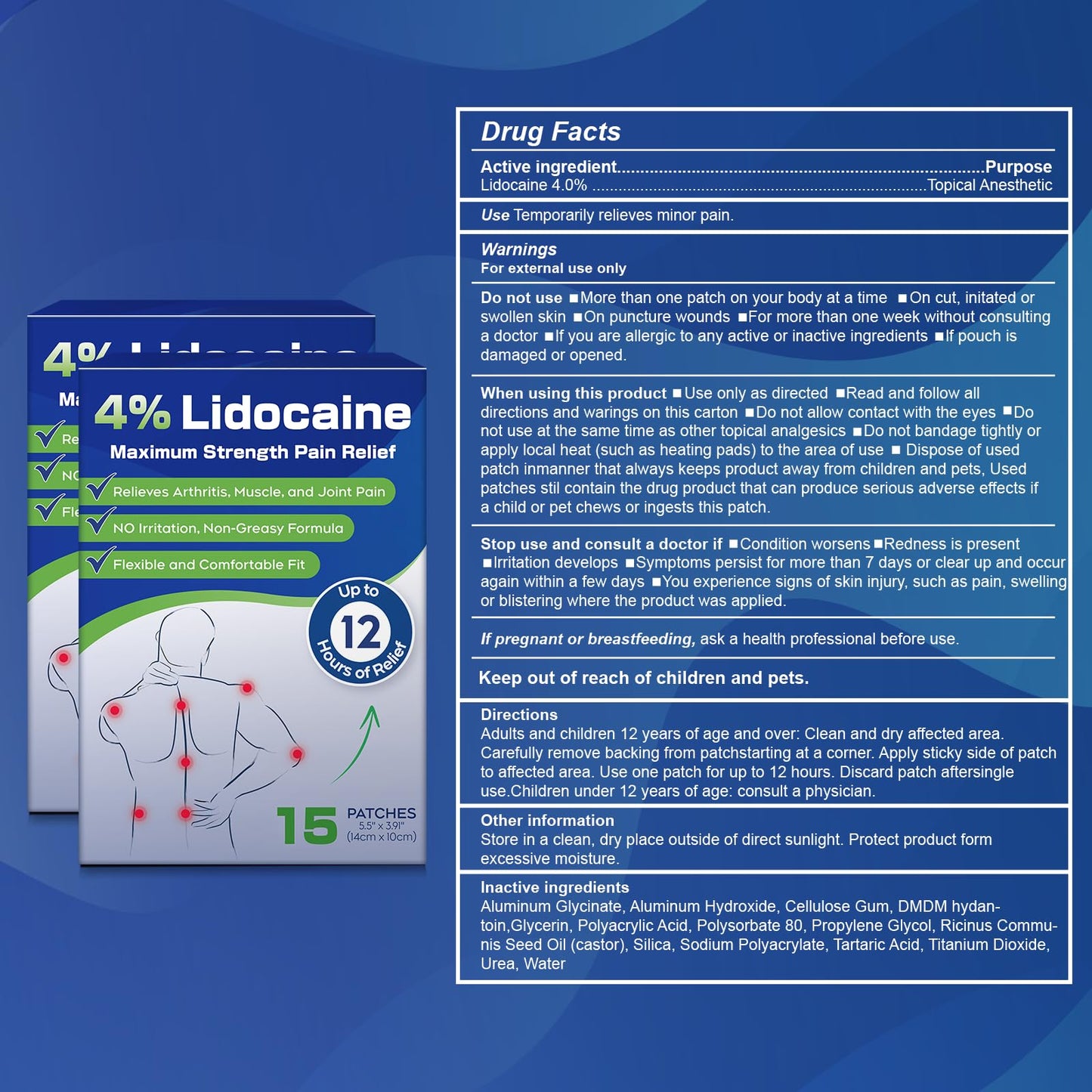 Uposiut 4% Lidocaine Pain Relief Patches 30 Count – Maximum Strength, 12 Hour Long Lasting, Flexible & Low Odor, for Back, Neck, Knee & Shoulder - 002AB - dailyvitalstore
