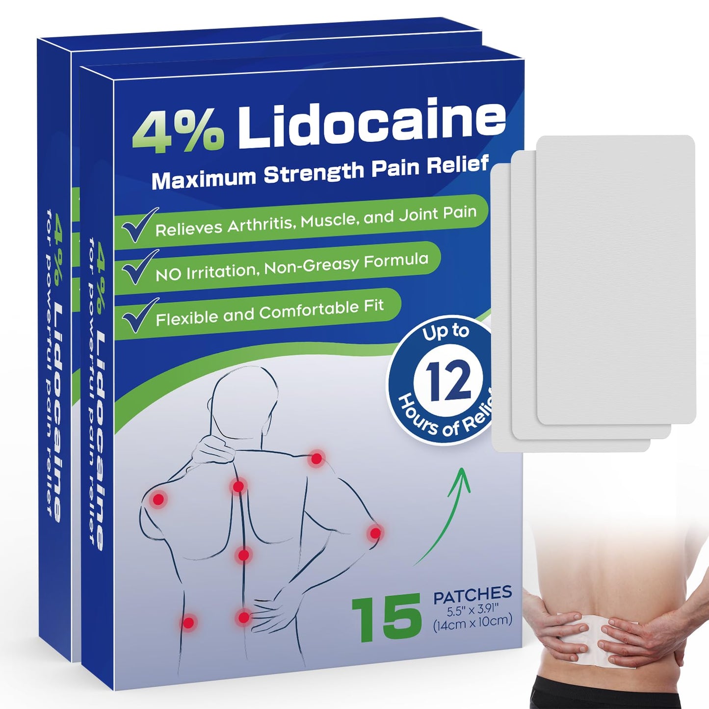 Uposiut 4% Lidocaine Pain Relief Patches 30 Count – Maximum Strength, 12 Hour Long Lasting, Flexible & Low Odor, for Back, Neck, Knee & Shoulder - 002AB - dailyvitalstore