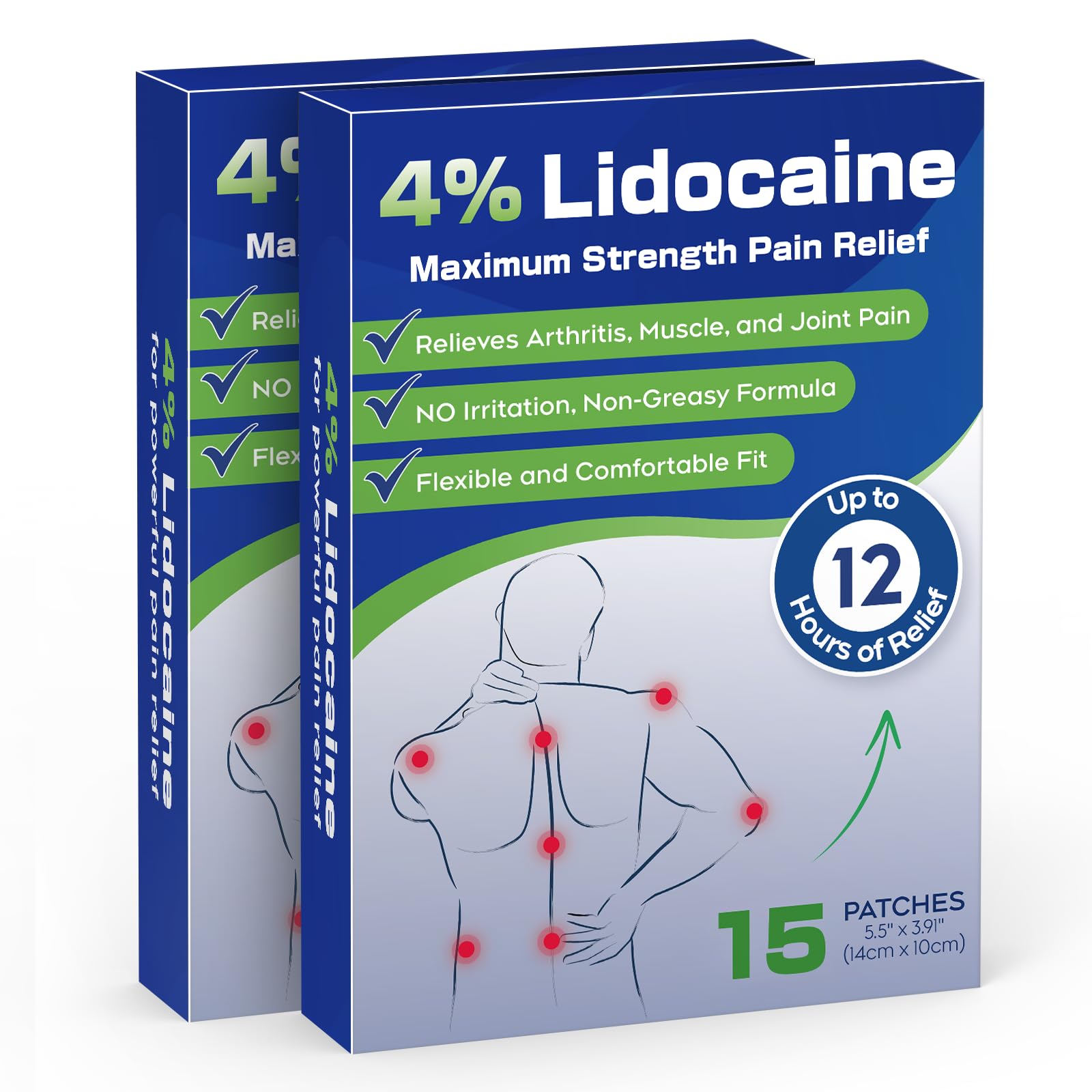 Uposiut 4% Lidocaine Pain Relief Patches 30 Count – Maximum Strength, 12 Hour Long Lasting, Flexible & Low Odor, for Back, Neck, Knee & Shoulder - 002AB - dailyvitalstore
