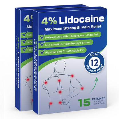 Uposiut 4% Lidocaine Pain Relief Patches 30 Count – Maximum Strength, 12 Hour Long Lasting, Flexible & Low Odor, for Back, Neck, Knee & Shoulder - 002AB - dailyvitalstore