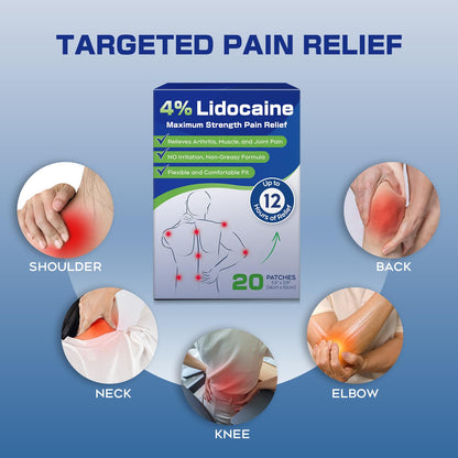Uposiut 4% Lidocaine Patches - 20 Count Maximum Strength Lidocaine Patches, 10 Packs of 2 Patches for Muscle Pain Relief in The Neck, Shoulders, Back, Knees, and Anks, 12 Hour Pain Relief-012345 - dailyvitalstore