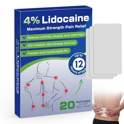 Uposiut 4% Lidocaine Patches - 20 Count Maximum Strength Lidocaine Patches, 10 Packs of 2 Patches for Muscle Pain Relief in The Neck, Shoulders, Back, Knees, and Anks, 12 Hour Pain Relief-012345 - dailyvitalstore