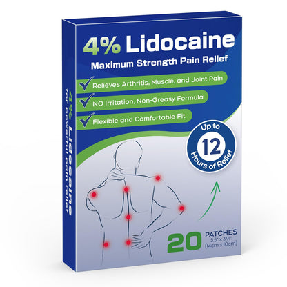 Uposiut 4% Lidocaine Patches - 20 Count Maximum Strength Lidocaine Patches, 10 Packs of 2 Patches for Muscle Pain Relief in The Neck, Shoulders, Back, Knees, and Anks, 12 Hour Pain Relief-012345 - dailyvitalstore