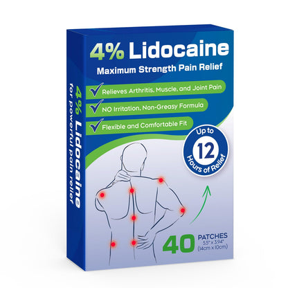 Uposiut Lidocaine 4% Patches - Extra Strength Lidocaine Patches (40 Patches), for Neck, Shoulder, Back, Knee, and Ankle Muscles, 12-Hour Effectiveness-A001L - dailyvitalstore