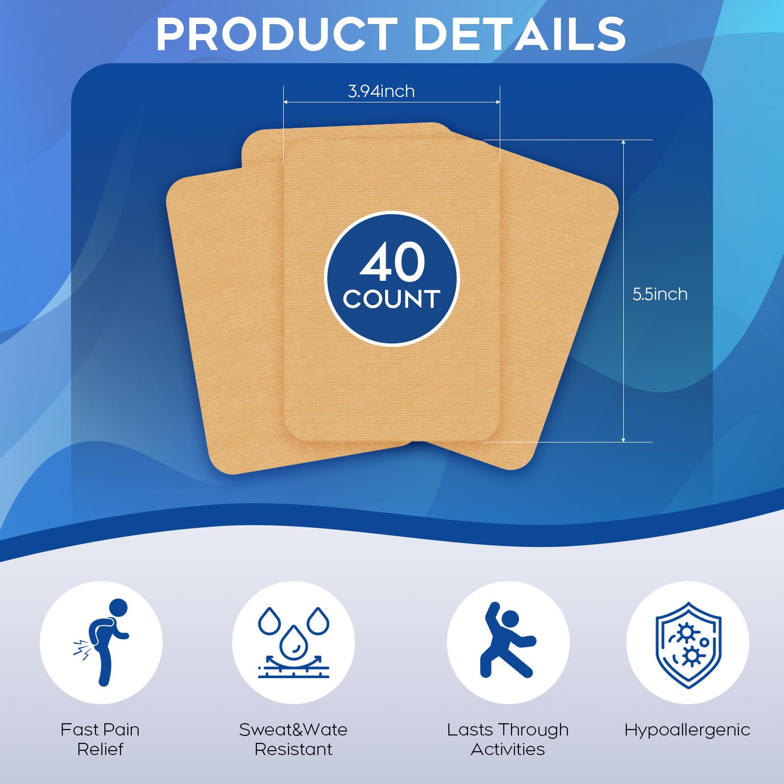 Uposiut Lidocaine 4% Patches - Extra Strength Lidocaine Patches (40 Patches), for Neck, Shoulder, Back, Knee, and Ankle Muscles, 12-Hour Effectiveness-A001L - dailyvitalstore