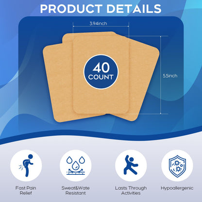 Uposiut Lidocaine 4% Patches - Extra Strength Lidocaine Patches (40 Patches), for Neck, Shoulder, Back, Knee, and Ankle Muscles, 12-Hour Effectiveness-A001L - dailyvitalstore