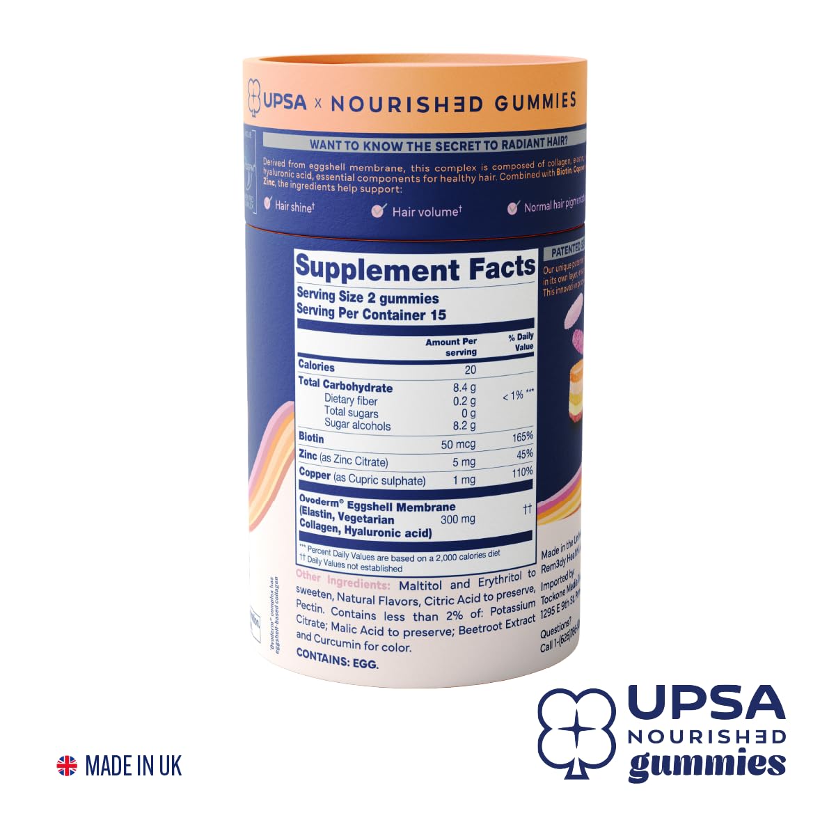 Upsa Nourished Collagen Hair Health 30 Count – Ovoderm® Egg Membrane Complex with Biotin, Zinc & Copper – for Healthy, Shiny & Fuller-Looking Hair - dailyvitalstore