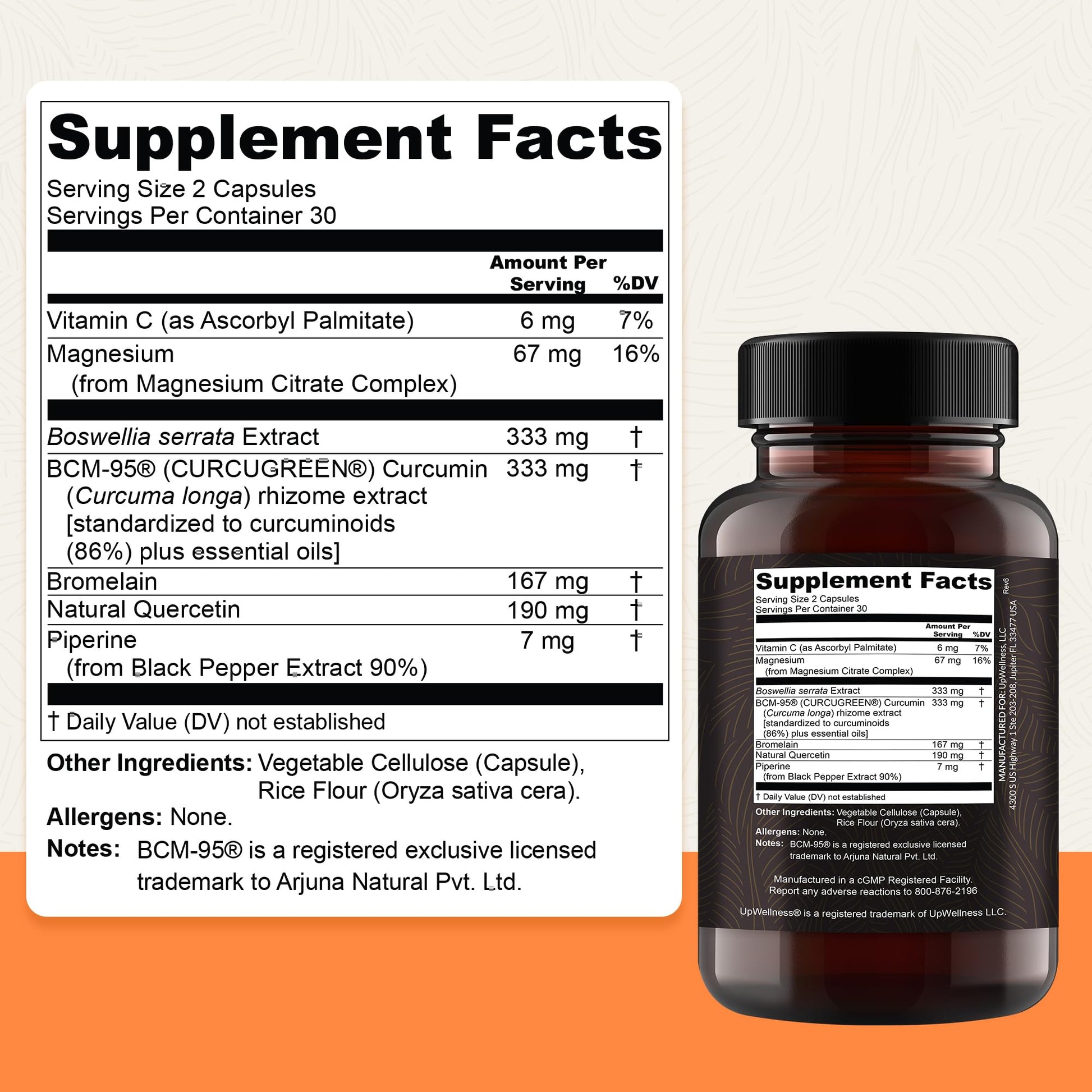 UpWellness Golden Revive + Joint Support Supplement Featuring Turmeric with Black Pepper, Quercetin, and Magnesium- Turmeric Boswellia Supplement - 6 Active Ingredients - 60 Capsules, 3 Pack - dailyvitalstore