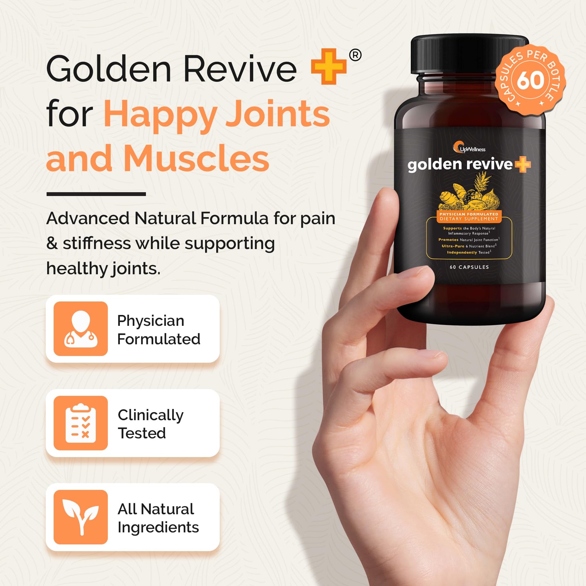 UpWellness Golden Revive + Joint Support Supplement Featuring Turmeric with Black Pepper, Quercetin, and Magnesium- Turmeric Boswellia Supplement - 6 Active Ingredients - 60 Capsules, 3 Pack - dailyvitalstore